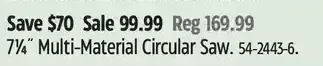 Canadian Tire Evolution 7 1/4 multi-material circular saw offer