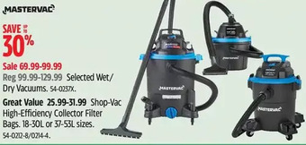Canadian Tire Mastervac wet/dry vacuums | shop-vac high-efficiency collector filter bags offer