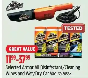 Canadian Tire Armor all disinfectant/cleaning wipes and wet/dry car vac offer