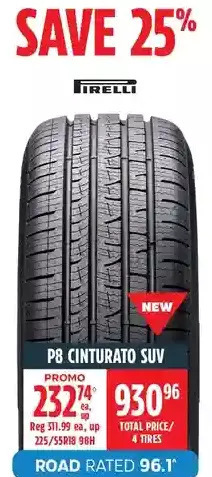 Canadian Tire Pirelli p8 cinturato suv tires offer