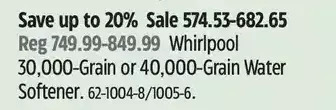 Canadian Tire Whirlpool 30,000-grain or 40,000-grain water softener offer