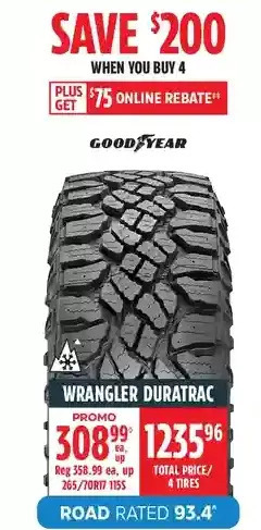Canadian Tire Good year wrangler duratrac offer