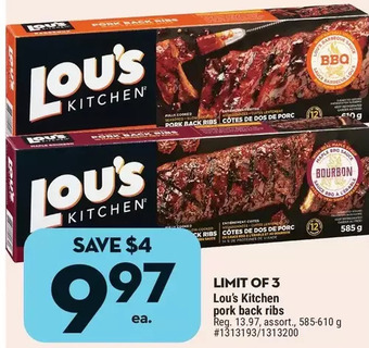 Giant Tiger Lou's kitchen pork back ribs offer