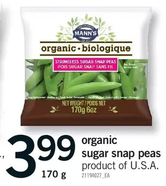 Fortinos Organic sugar snap peas offer