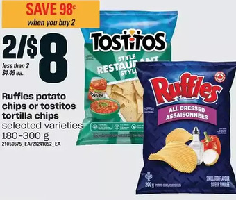 Loblaws Ruffles potato chips or tostitos tortilla chips offer