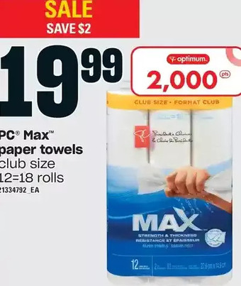 Loblaws Pc max paper towels offer
