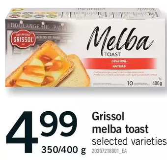 Fortinos Grissol melba toast offer