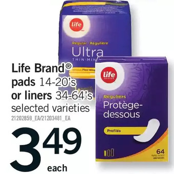 Fortinos Life brand pads or liners offer