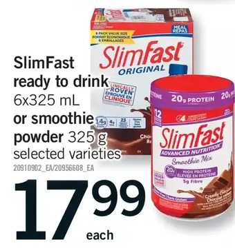 Fortinos Slimfast ready to drink or smoothie powder offer