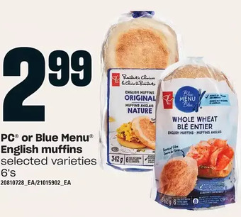 Loblaws Pc or blue menu english muffins offer