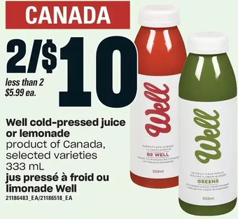 Valu-mart Well cold-pressed juice or lemonade offer