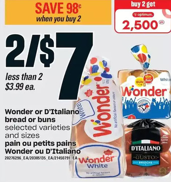 Valu-mart Wonder or d'italiano bread or buns offer