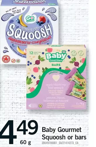 Fortinos Baby gourmet squoosh or bars offer