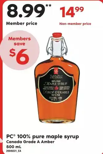 Loblaws Pc 100% pure maple syrup offer