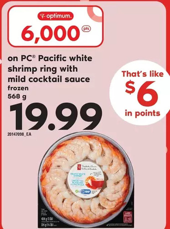 Loblaws Pc pacific white shrimp ring with mild cocktail sauce offer