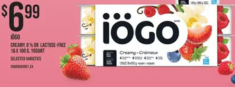 Loblaws Iögo creamy, 0% or lactose-free yogurt offer