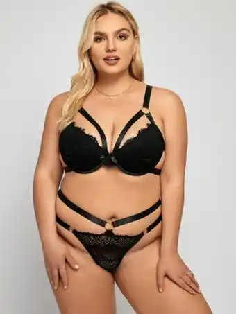 SheIn Plus floral lace underwire lingerie set offer