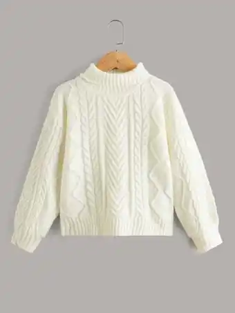 SheIn Shein girls turtleneck cable knit lantern sleeve sweater offer