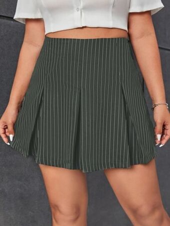 SheIn Shein ezwear plus striped print fold pleated skirt offer