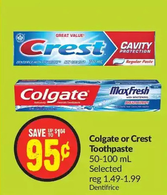 FreshCo Colgate or crest toothpaste offer