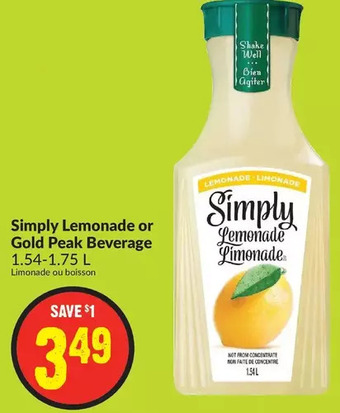 FreshCo Simply lemonade or gold peak beverage offer