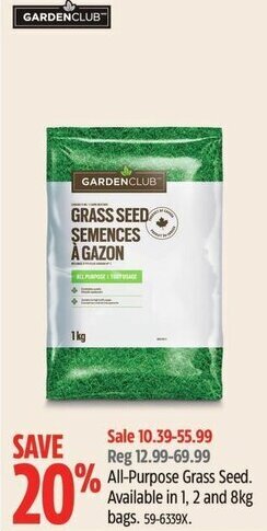 Canadian Tire GARDENCLUB All-Purpose Grass Seed. Available in 1, 2 and 8kg bags. 59-6339X. offer