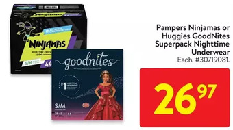 Walmart Pampers ninjamas or huggies goodnites superpack nighttime underwear offer