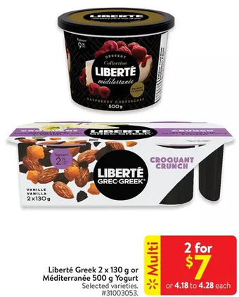 Walmart Liberté greek or méditerranée yogurt offer