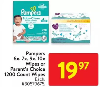 Walmart Pampers 6x, 7x, 9x, 10x wipes or parent's choice 1200 count wipes offer