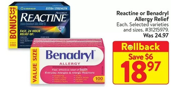 Walmart Reactine or benadryl allergy relief offer