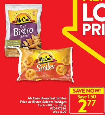 Walmart Mccain breakfast smiles fries or bistro selects wedges offer