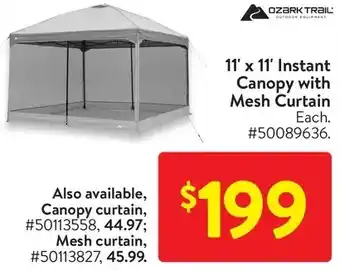 Walmart Ozark trail 11' x 11' instant canopy with mesh curtain | canopy curtain | mesh curtain offer