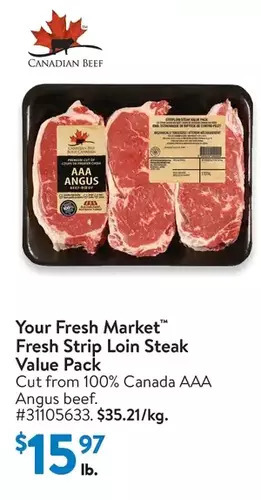 Walmart Your fresh market fresh strip loin steak value pack offer