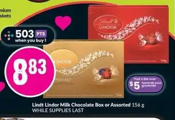 FreshCo Lindt Lindor Milk Chocolate Box or Assorted 156 g offer