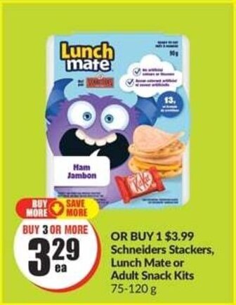 FreshCo Schneiders Stackers, Lunch Mate or Adult Snack Kits 75-120 g offer