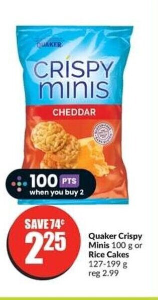 FreshCo Quaker Crispy Minis 100 g or Rice Cakes 127-199 g offer