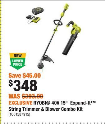 Home Depot Exclusive ryobi® 40v 15 expand-it™ string trimmer & blower combo kit offer
