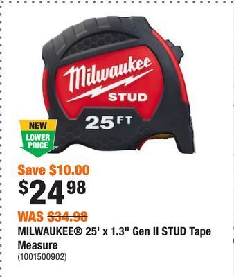Home Depot Milwaukee® 25' x 1.3 gen ii stud tape measure offer