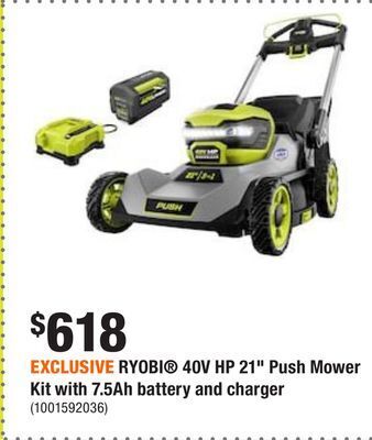 Home Depot Exclusive ryobi® 40v hp 21 push mower kit with 7.5ah battery and charger offer