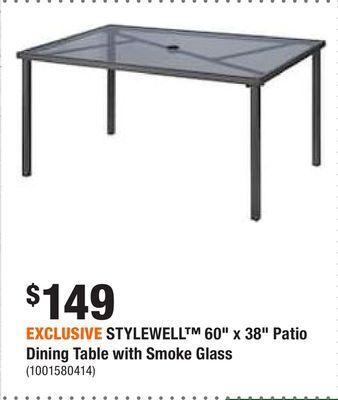 Home Depot Exclusive stylewell™ 60 x 38 patio dining table with smoke glass offer
