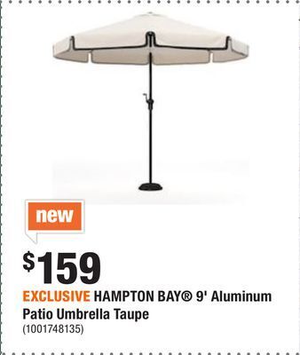 Home Depot Exclusive hampton bay® 9' aluminum patio umbrella taupe offer