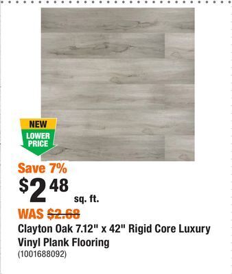 Home Depot Clayton oak 7.12 x 42 rigid core luxury vinyl plank flooring offer