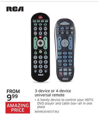 The Source Rca 3-device or 4-device universal remote offer