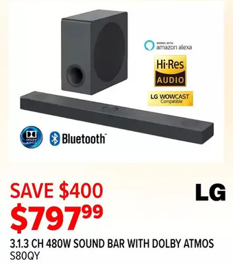 2001 Audio Video Lg 3.1.3 ch 480w sound bar with dolby atmos offer