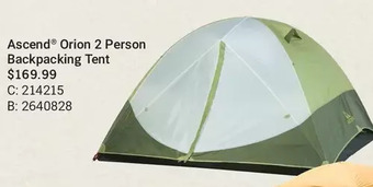 Bass Pro Ascend orion 2 person backpacking tent offer