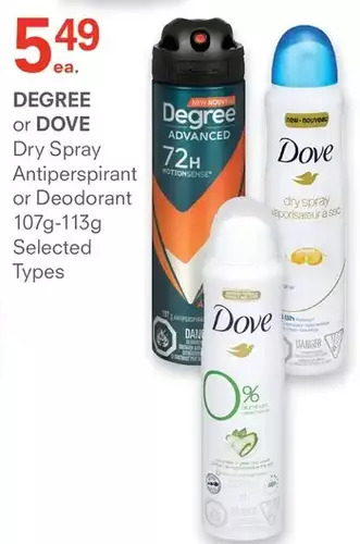 Guardian Pharmacy Degree or dove dry spray antiperspirant or deodorant offer