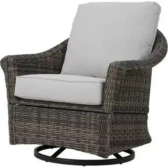 Home Depot Chasewood all-weather wicker patio swivel lounge chair with biscuit tan cushions offer