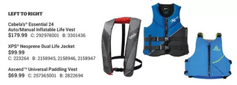 Cabela's Cabela's essential 24 auto/manual inflatable life vet | xps neoprene dual life jacket | ascent universal padding vest offer