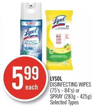 Shoppers Drug Mart Lysol disinfecting wipes or spray offer