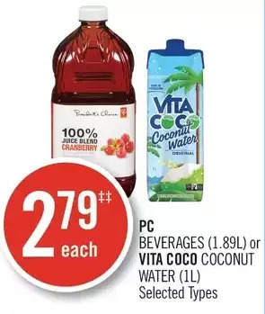 Shoppers Drug Mart Pc beverages or vita coco coconut water offer